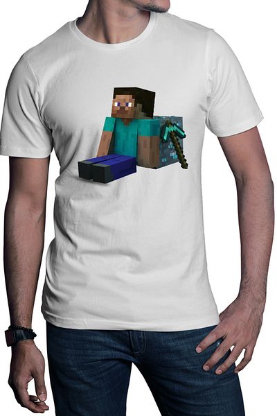 OEM Tricou barbati Minecraft Diamond Cube Pickaxe Mining Sit Steve