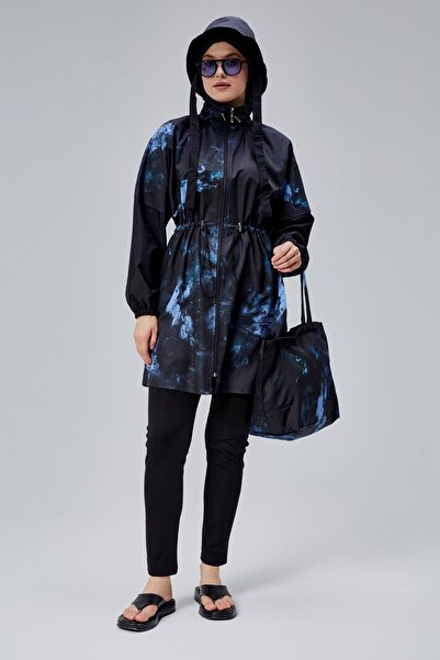 MASSMİZO Nebula Women's Short Patterned Zippered Fully Covered Hijab Swimsuit Set of 3