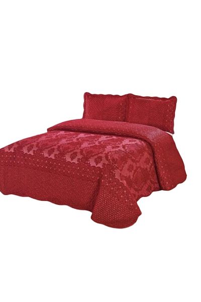 OEM Cuvertură de pat dublu, catifea elegantă, 3 piese, 230x250cm, roșu închis