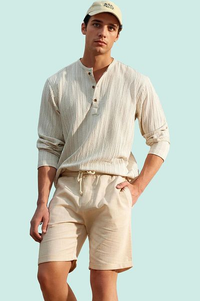PayBuy Men's Linen-Look Cotton Shorts Comfortable Fit Daily Use Indispensable for Weekend Summer