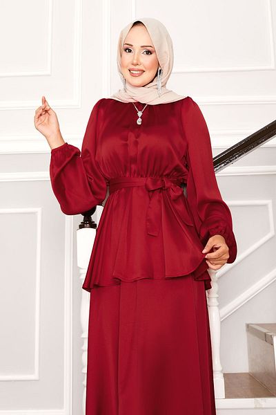 EBRUTESETTÜR Double Hijab Suit with Satin Skirt