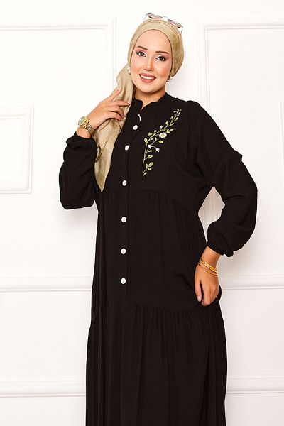 EBRUTESETTÜR Embroidery Detailed Half Button Dress