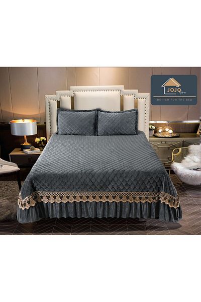 trendyhome Premium Velvet Duvet Cover, Double Bed, 3 Pieces, UNI, Dark Grey, J11119