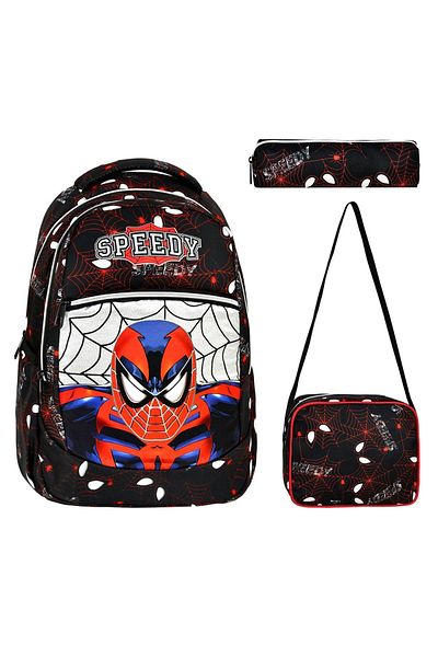 Çanta Trend Geantă de școală pentru școală elementară din 3 piese cu model Spiderman, hrănire pentru băieți și suport pentru stilou