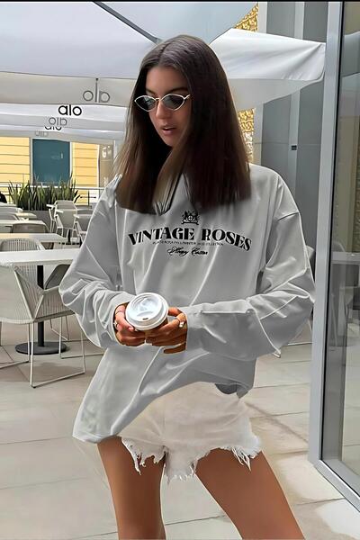 Madmext Painted Gray Printed Long Sleeve T-Shirt Mg2451