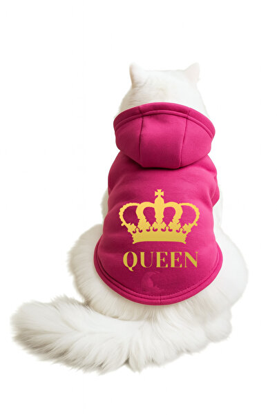 Buddy Store سويت شيرت وردي بقلنسوة على شكل قطة مطبوع عليه Queen مقاس XL