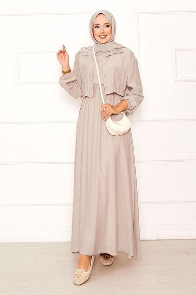 EBRUTESETTÜR Bolero Waist Gathered Hijab Dress Set