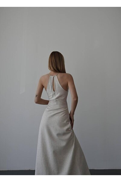 Quzu Collection HALTER YAKA KETEN ELBİSE