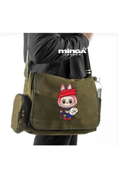 Minga London Khaki Labubu Paint Messenger Bag -Minga London