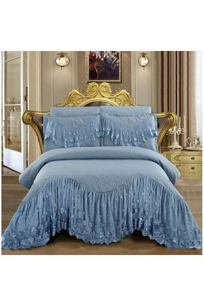 JOJO HOME Pilotă și fețe de pernă Lux Matlasate, Jojo Home, 3 piese, 220x280cm, albastru deschis