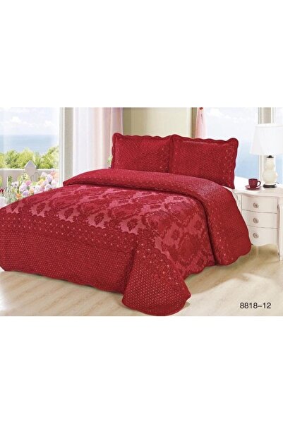 OEM Double Bed Cover, Elegant Velvet, 3 pieces, 230x250cm, Dark Red