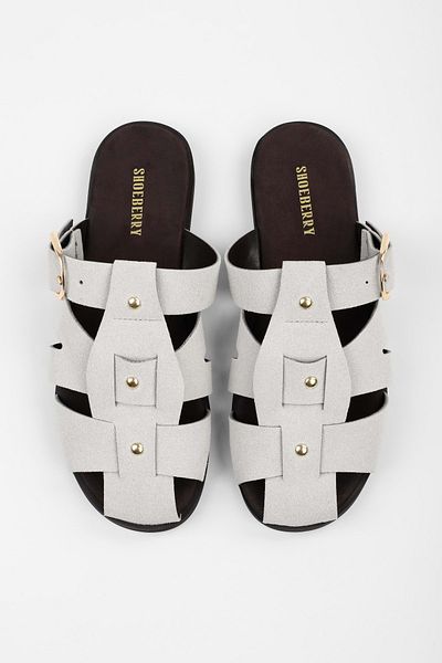 Shoeberry Women's Sole Gray Suede Trok Detailed Belted Slippers