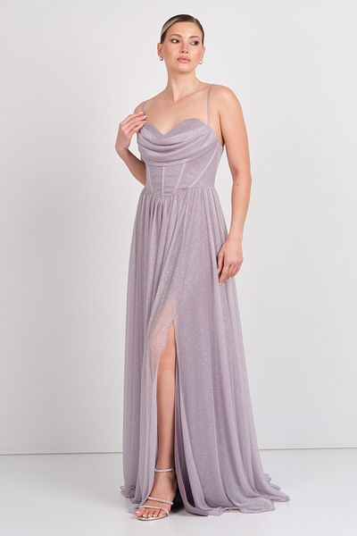 DORİDORCA Rochie de seară maxi pentru femei, cu corset în talie și curea de frânghie 5108 Mink