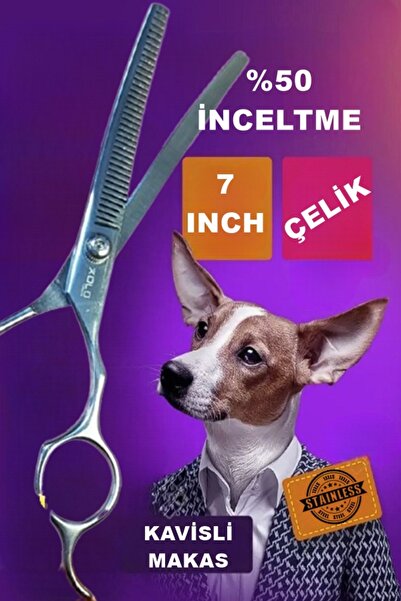 xolo Pet Kuaför Çelik Grey Tüy Kırpma Makası 6.7 inç %50 Tüy Kısaltma İnceltme