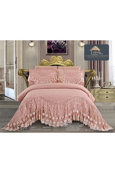 trendyhome Ruffled Bedspread, Double Bed, 3 Pieces, UNI, Cream, J14654