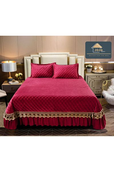 trendyhome Premium Velvet Duvet Cover, Double Bed, 3 Pieces, UNI, Red, J11108