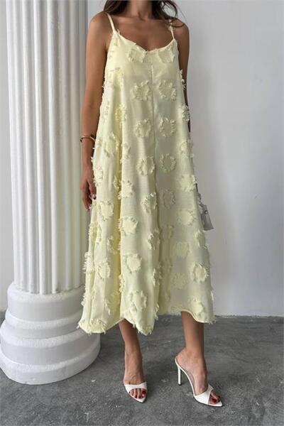 Dipmoda Kadın fistolu askılı tam boy elbise DPG098