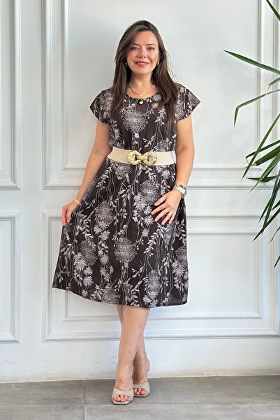 Yağmur Butik Εισαγόμενο βαμβακερό φόρεμα με κοντά μανίκια και σχέδιο γύρης