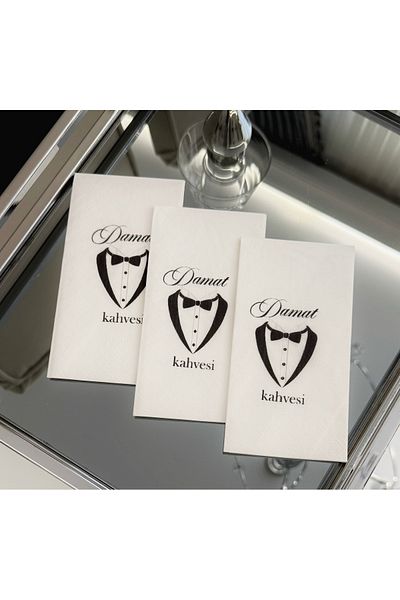 busrasdesign Groom Brown Printed Presentation Napkin 16 Pcs
