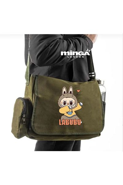 Minga London Khaki Labubu Karate Messenger Bag -Minga London