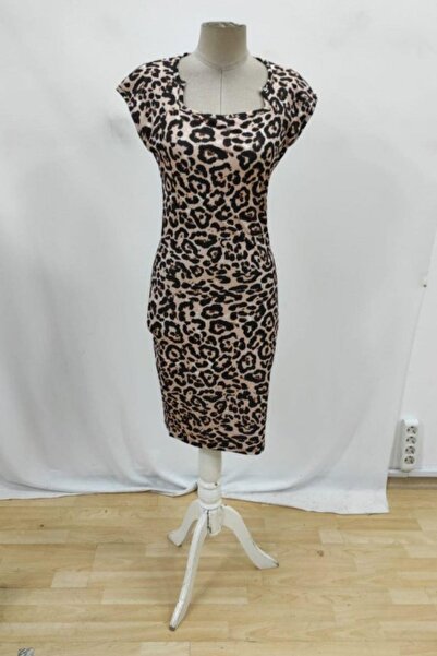 Mossta Φόρεμα κατάδυσης με τετράγωνο γιακά με λεοπάρ σχέδιο - Καφέ