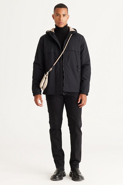 AC&Co / Altınyıldız Classics Men's Black Standard Fit Regular Cut Hooded Side Pocket Jacket