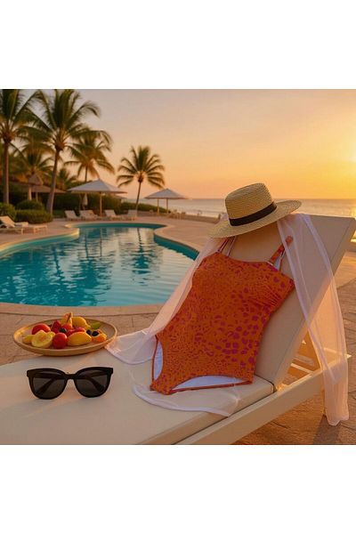 TooHot Women's Orange Strap Lined Fixed Covered Gathering Swimsuit