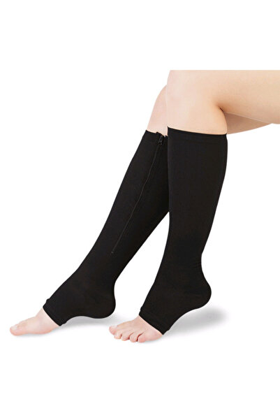 shumee Șosete compresive cu fermoar până la genunchi - negre L/XL