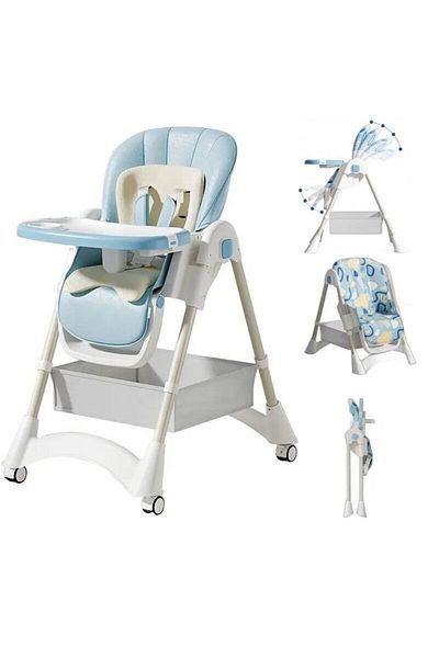 Smart Vibe Scaun de masă pliabil KinderVibe™ 6+ luni, 4‑în‑1, Spătar reglabil, Tavă detașabilă, centură 5, Blue