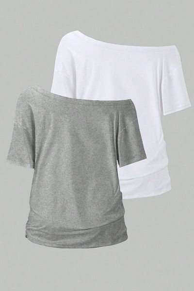 COOL TARZ Tricou supradimensionat pentru femei, gri alb, pachet de 2