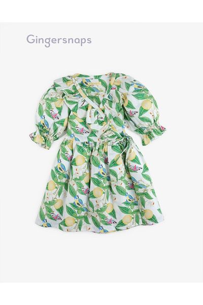 Gingersnaps Girls' Floral Waist-Defined Half-Sleeve Dress
