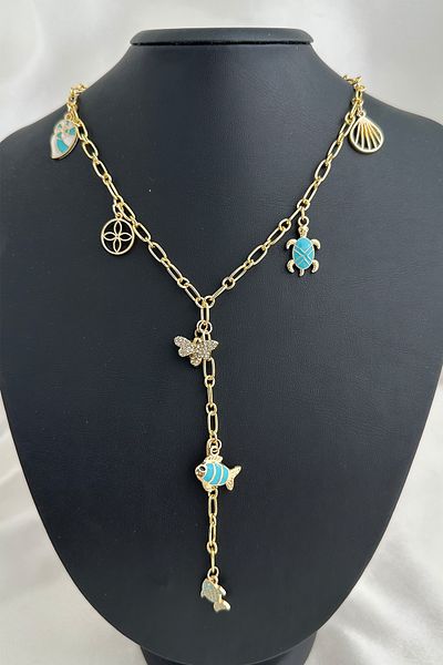Modex Sea Themed Fish Butterfly D.Star Gold Color Y Necklace