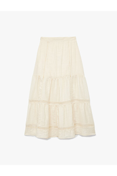 Koton X Melis Ağazat - Fistolu Brodeli Katlı Midi Çan Etek