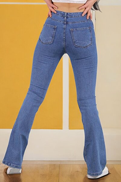 byhaziran butik Faustine Жіночі джинси середнього синього кольору з високою талією та широкими штанинами