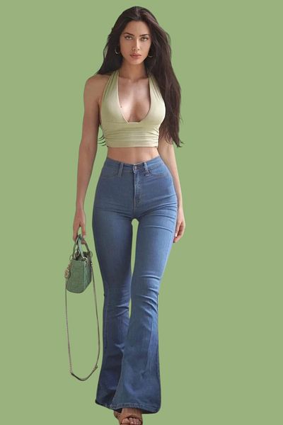 byhaziran butik Colette Medium Blue High Waist Flare Jeans