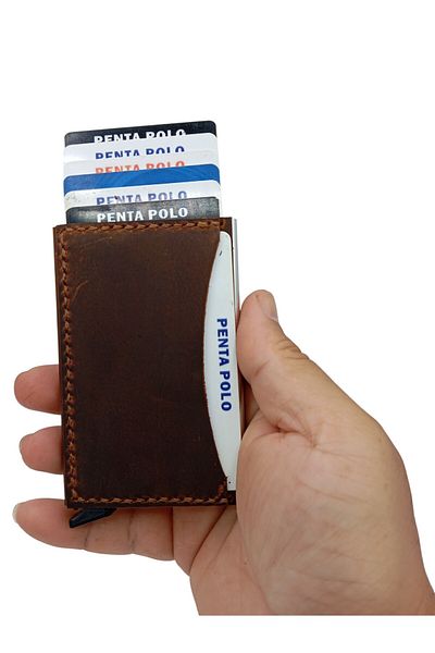 CRONDER Genuine Leather Men's Wallet - Automatic Mechanism Card Holder