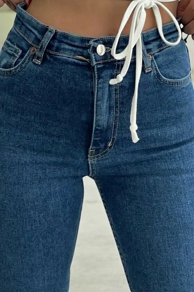 byhaziran butik Lorra Women's High Waist Medium Blue Flare Jeans