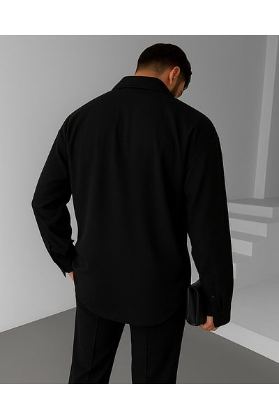 NO1 KONSEPT Μαύρο ύφασμα Tiril με υφή Loose Fit Flowy μακρυμάνικο πουκάμισο