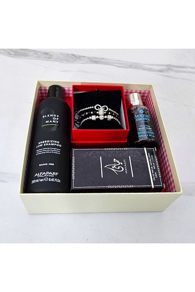 Ard Al Zaafaran Perfumes Set Black Majesty – Hayaati Men EDP + 3 brățări + Gel de duș Ylang-Ylang + Șampon Alfaparf