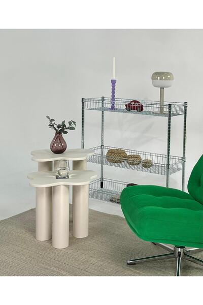 kuppdesign Bloom Yan Sehpa İkili Set Krem