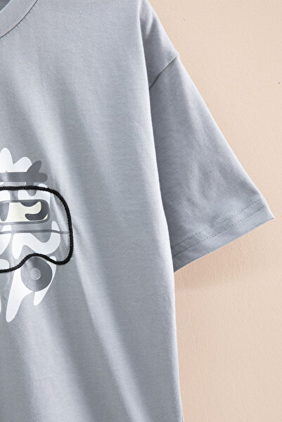 Cansın Mini Smoked Car Printed Crew Neck Boys Short Sleeve T-Shirt 20923