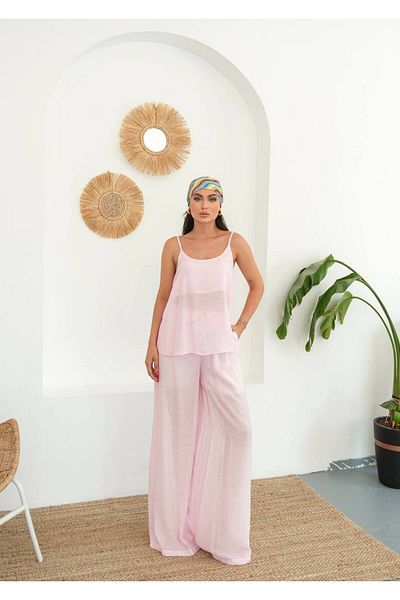 ossons Modal Tulle Blouse Pants Set with Strap
