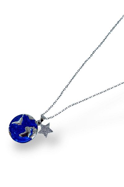 TAKIŞTIR Silver Color Steel Necklace with Earth and Star Figures