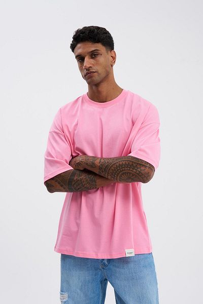 Machinist Tricou oversize pentru bărbați Basic Super din bumbac roz prăjitură