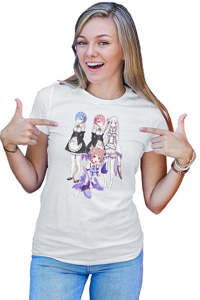 OEM Tricou dama Re zero REM RAM Emilia Felix Cat Waifu Yandere Doki Doki