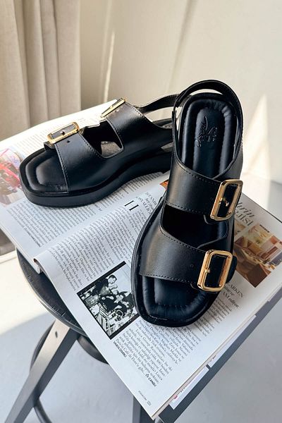 Cappmoda Ayk-1021 Black Gold Buckle Urban Comfort Sandals