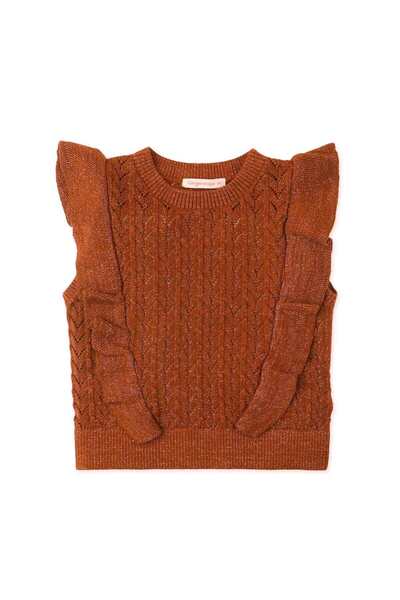 Gingersnaps بلوزة بناتية لامعة بأكمام قصيرة ومزينة بالكشكشة