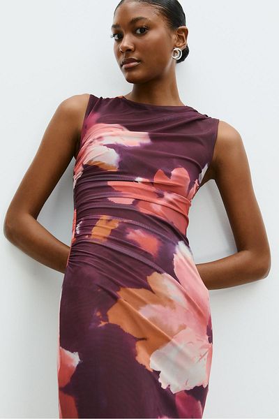 Stradivarius Printed tulle midi dress