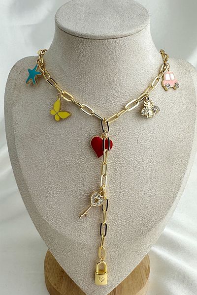 Modex Gold Color Enamel Heart Star Butterfly Charm Figured Y Necklace