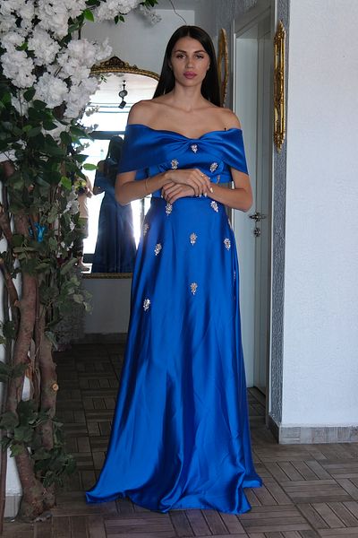 Feminist Bow Collar Stone Detailed Evening Dress Saks 9705541